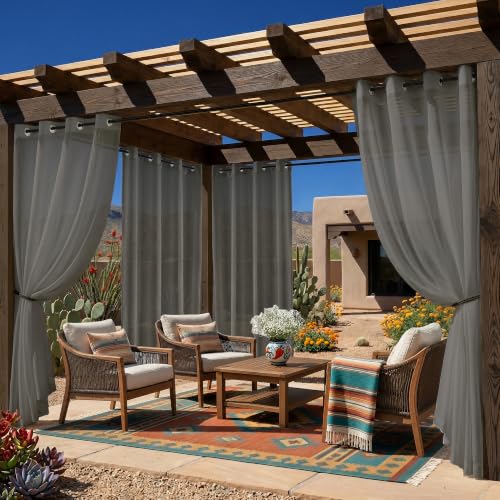 Sunshelf 4 Panels Outdoor Sheer Curtains for Patio Waterproof Light Filtering Outside Curtains with Grommets for Porch Pergola Cabana 4PCS x 54 W x 84 L Grey