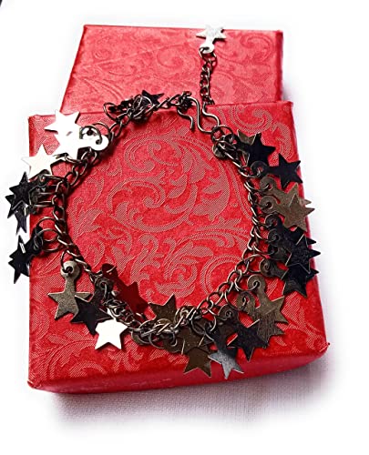 Image of Handmade Black Oxidised Alloy Silver Hanging Star Chain Bracelet for Girls |Women | Free Size |Star design |pack of 1|chain Bracelet |Workwear |Black Alloy silver