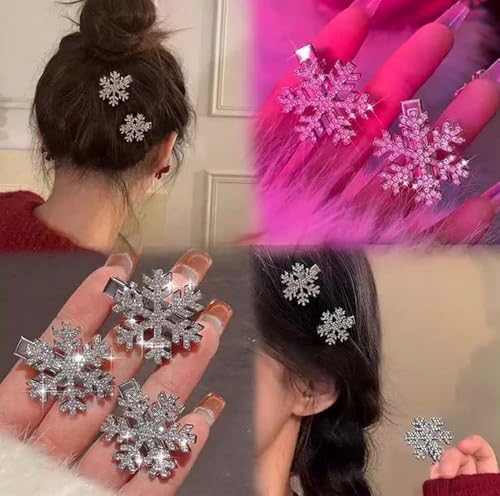 8 pinzas de nieve con strass, metal plateado miniatura 4