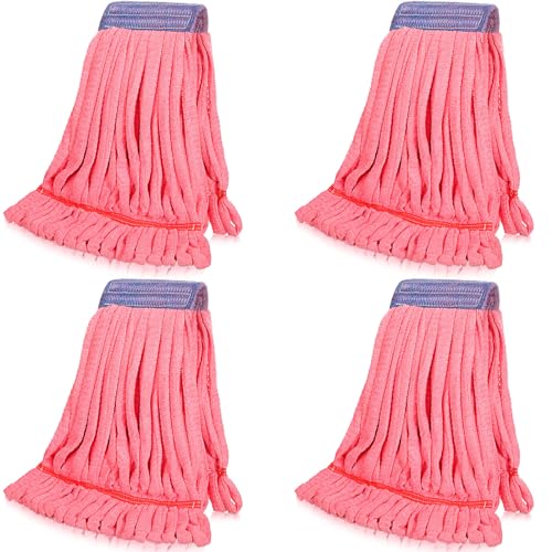 Image of Lallisa 4 Pcs Commercial Mop Head Replacement Tube Microfiber Industrial Looped End Mop Heads Refill for Floor Cleaning for Home Commercial Industrial Use(Large,Red)