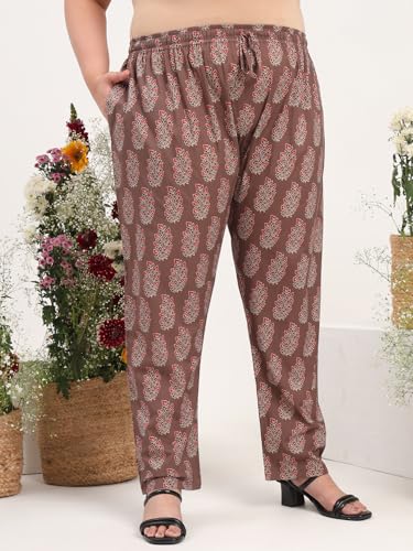 Image of Tissu Women's Plus Size Pure Cotton Red Asymmetrical Top with Trouser Co-ord Set