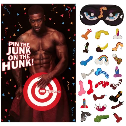Hen Party Games Pin The Pants On The Hunk 26PCS Funny Hen Do Game with Poster Pants Stickers & Blindfold Naughty Hen Party Accessories for Adults Hen Night Bachelorette Party Decorations