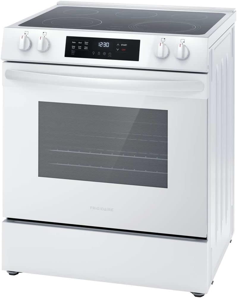 Frigidaire 30" Electric Range, 5.3 Cu. Ft. Oven, 5 Smoothtop Elements, EvenTemp & SpaceWise Elements, Steam Clean, White