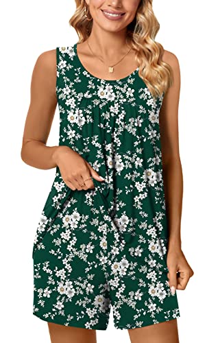Image of POPYOUNG Pajama Set for Women Summer 2 Piece Lounge Shorts Sets Sleepwear | Womens Pajama Sets Cooling pijamas de mujer for Summer with Pockets Sleeveless Nightwear Outfits Pjs Shorts Set