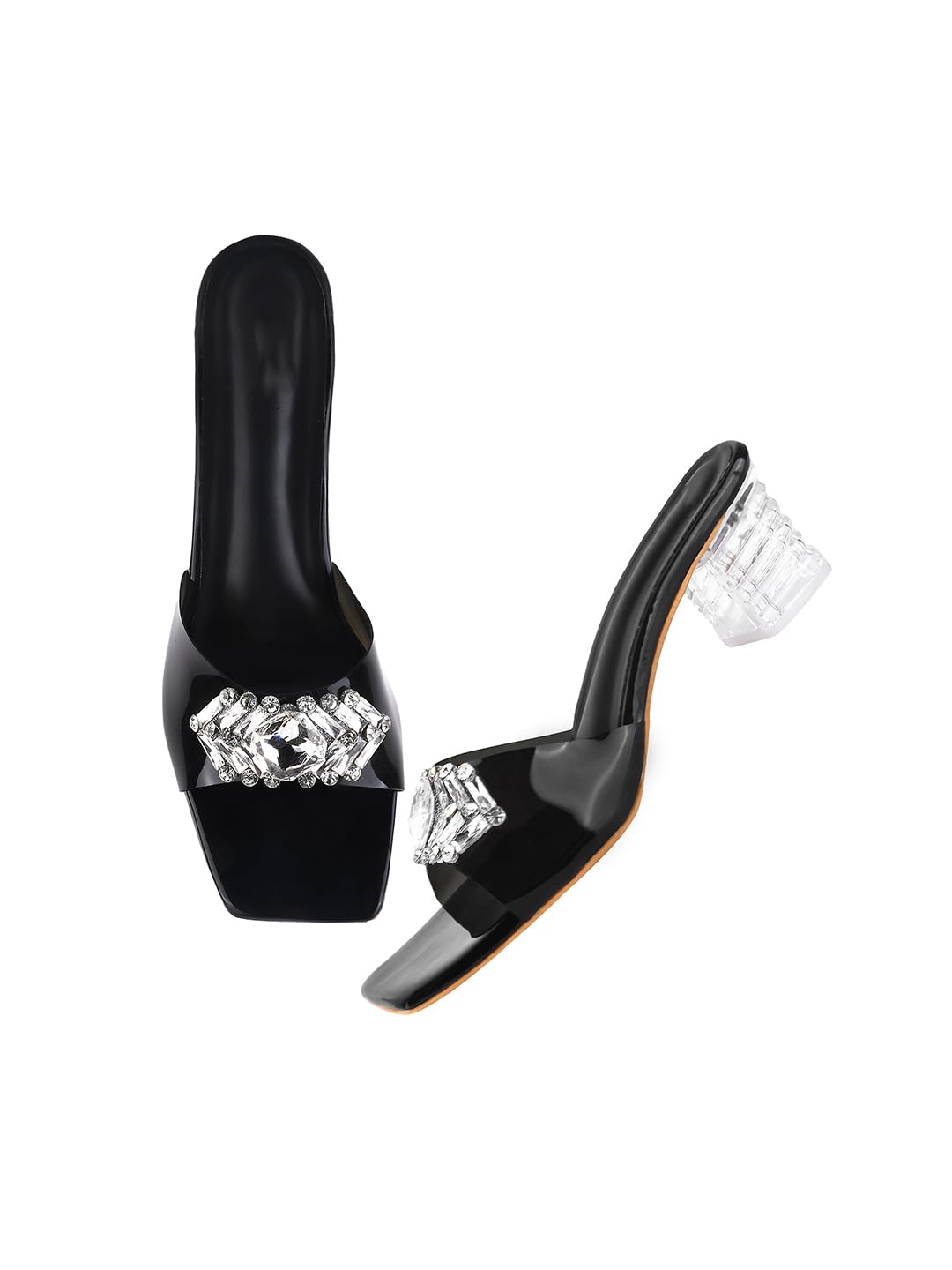 TRYME Stone Studded Block Heels Attractive Fancy and Comfortable Transparent Fashionable Party Kitten Heel For Womens & Girls (B0CLH4LC3N) Amazon Price History, Amazon Price Tracker