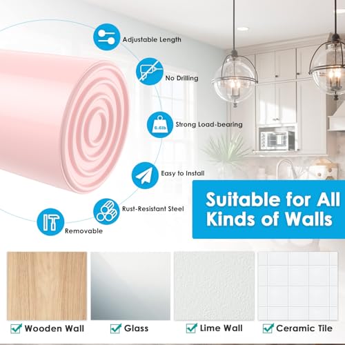 Image of MEXAU 1Pack Spring Tension Curtain Rod 26-39 inch Pink Small Tension Rod | Adjustable Curtain Rods No Dilling Extendable Spring Tension Rod Short Curtain Rod for Windows, Kitchen, Bookshelf, Closet