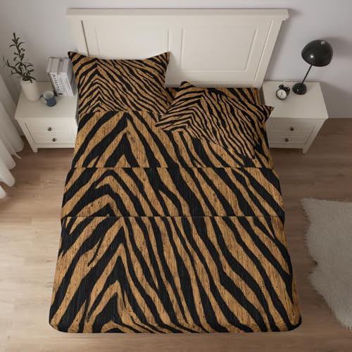 Brown Tiger Skin Sheet Set Twin Size 3 Piece, Kids Wild Animal Pattern Printed Bed Sheets with 16 Inch Deep Pocket, Tiger Bedroom Decor, Ultra Soft Microfiber Bedding (43-P)