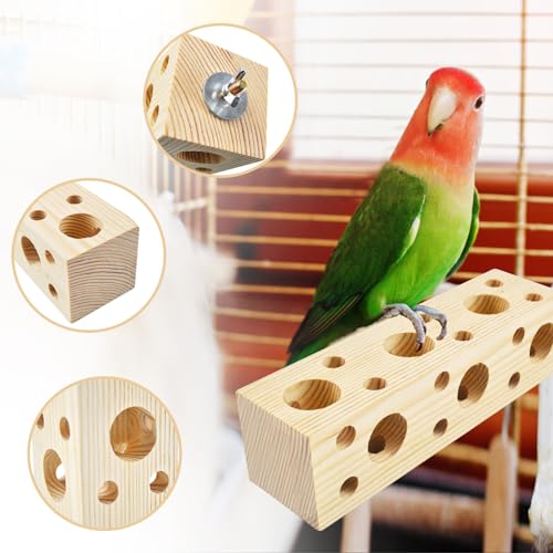 Image of Wooden Bird Foraging Toys, Bird Chew Toys Parrot Perches for Cage Cockatiel Shredding Wood Stand & Enrichment for Budgie Lovebird Conure