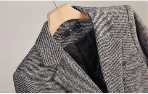 Women's Long-Sleeved Wool Blazer Autumn/Winter Tweed Office Blazer Slim Fit Single-Button Jacket.3
