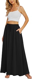 Yincro Women's Chiffon Flowy Maxi Skirt - Pleated High Waisted Casual Long Skirt with Pockets for Summer Comfort