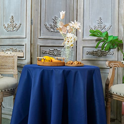 JYFLZQ Navy Round Tablecloth 70 Inch+4 Napkin Cloths for 4 Foot Tables