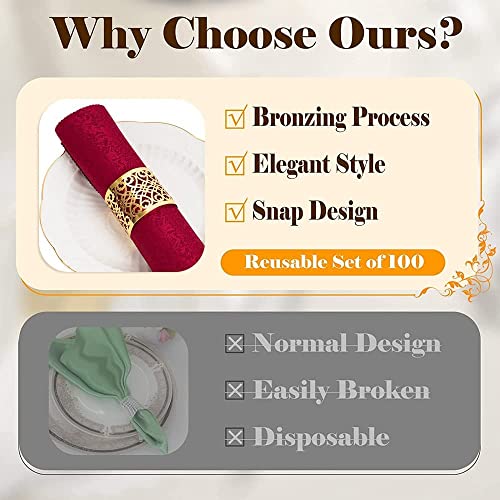 150Pcs Premium Napkin Rings Laser Cut Foil Paper Napkin Holder For Wedding Party Dinner Table Decor,Special Events And Catering Services (Gold) #TOP2