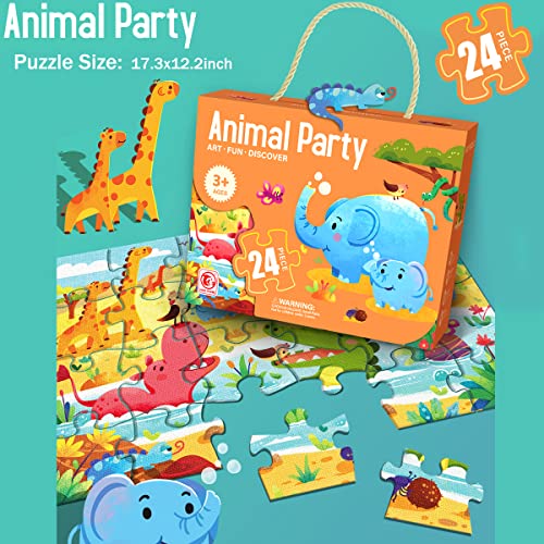 Puzzles For Kids Ages 3-5, 24 Piece Jigsaw Puzzles For Children Preschool Learning Educational Puzzles For Kids Ages 4-8, Gift For Boys & Girls 17.3" X 12.2" (Animal Party) #TOP1