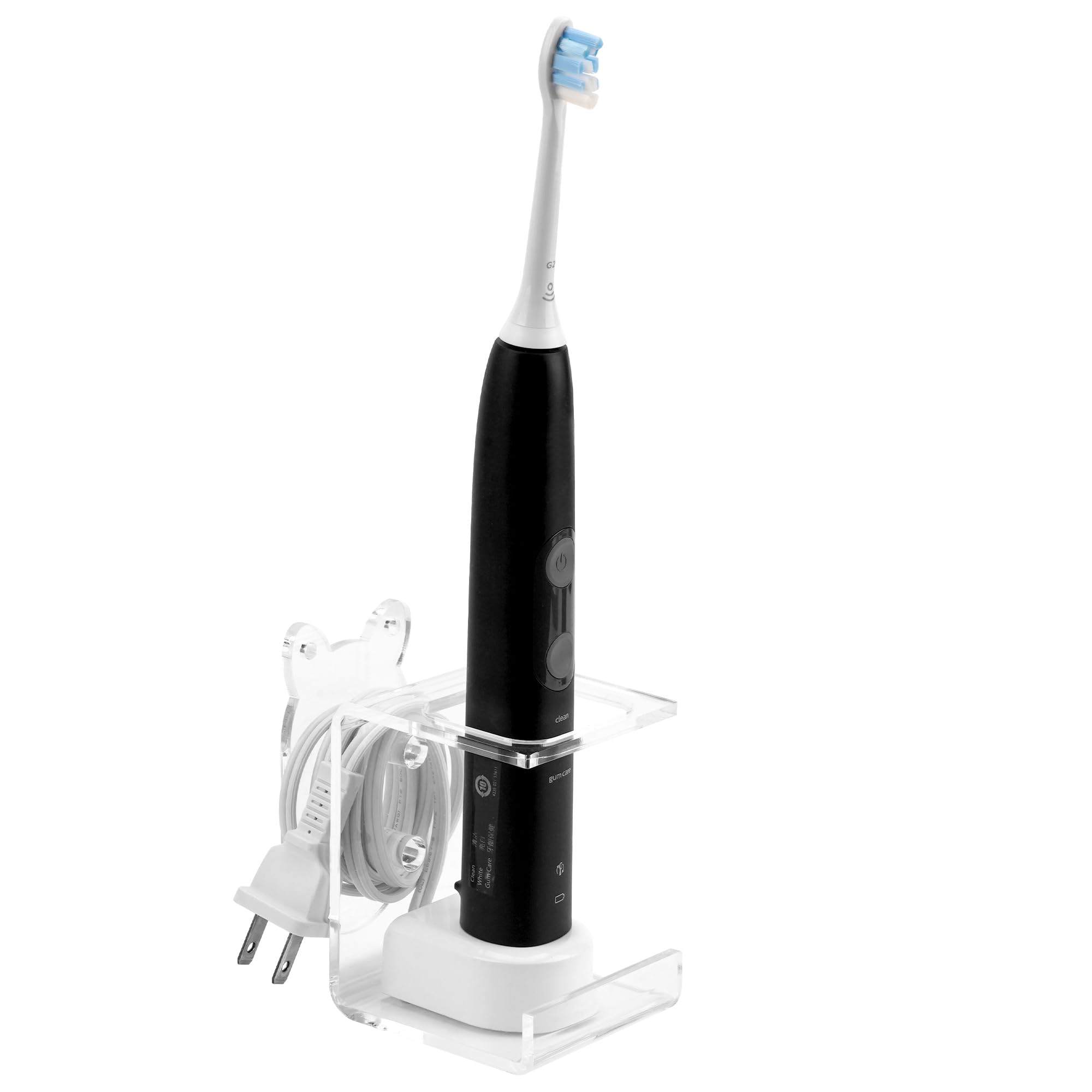 Electric Toothbrush Holder Wall Mounted, Electric Toothbrush Cord Organizer Holds 1 Chargers, Self Adhesive Electric Toothbrush Stand for Bathroom, Medicine Cabinet, Dorm(Clear)