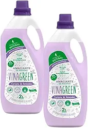 Kit 2 Amaciante 2L Vegetal Vinagre Natural Roupas Delicadas Bebê Máquina Manual Odor Algodão Sustentável Sem Corantes 25 Lavagens Hipoalergênico Álcool (Campos de Lavanda)