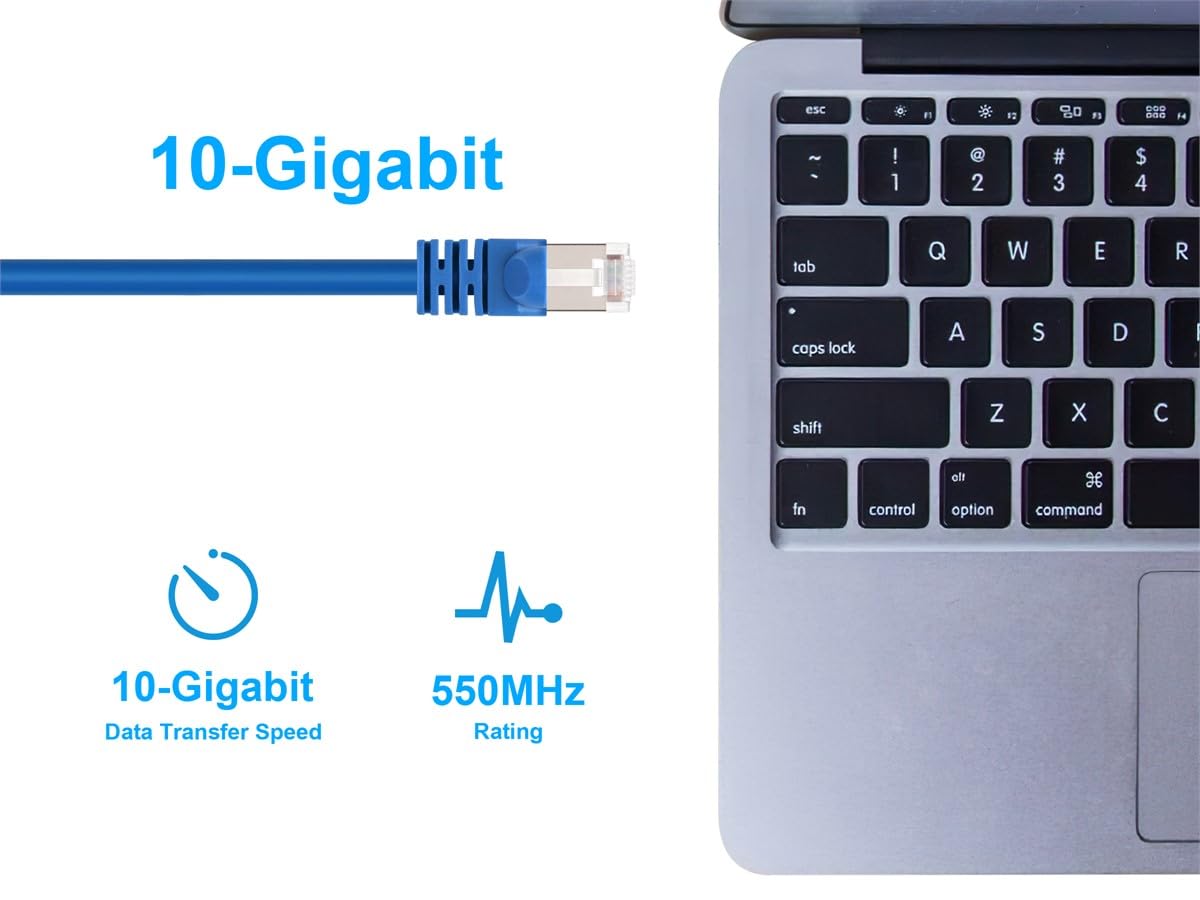 Monoprice Cat6A 30ft Blue Patch Cable Double Shielded (S/FTP) 26AWG 10G Pure Bare Copper Snagless RJ45 Fullboot Series Ethernet Cable