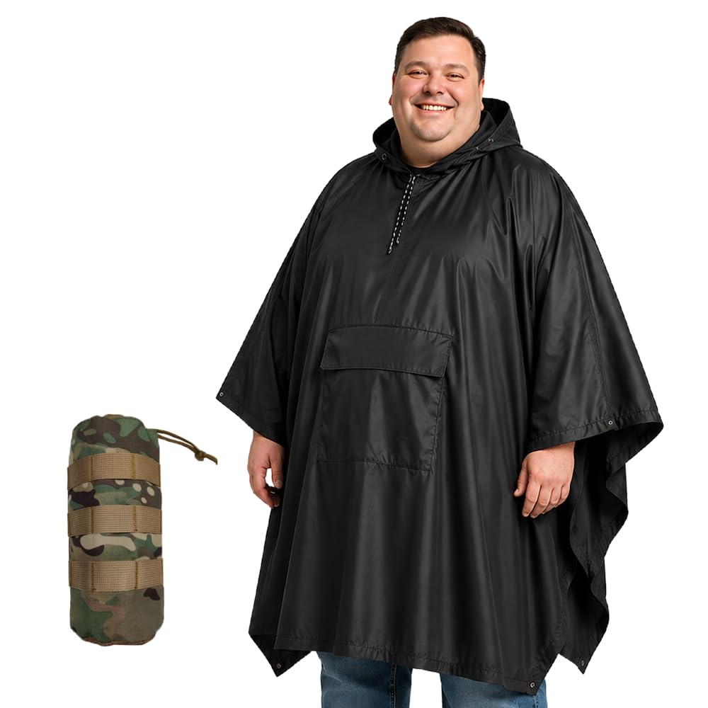 Urby Poncho de pluie pour adulte grande taille avec capuche, poncho para lluvia, poncho tactique adulte pour camping, randonnée, voyage, plein air