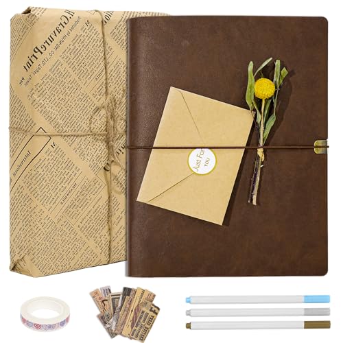 Vienrose Photo Album Scrapbook Kit, 3 Ring Faux Leather Cover