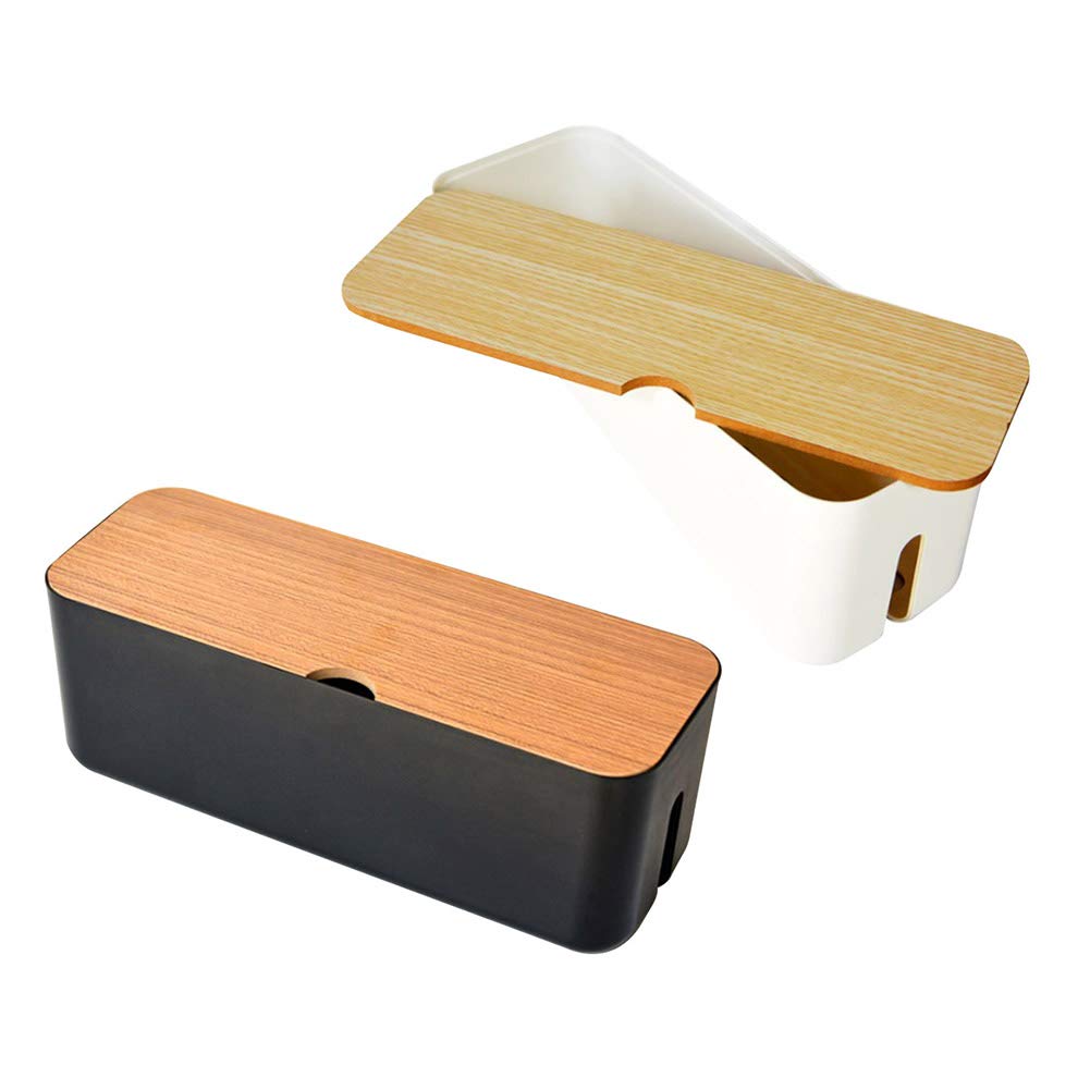 EVADOW Set Of 3 Cable Management Box With Bamboo Lid, Black - View #3