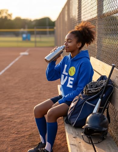 Tstars Love Softball Hoodie for Kids and Girls - Gift for Players, Fans, and Teams - Pullover with Soft Ball Print Medium Blue