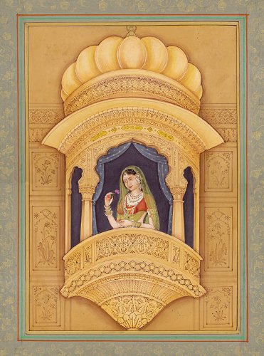 Aquarelle sur papier The Heroine in Her Wind Palace par Navneet Parikh