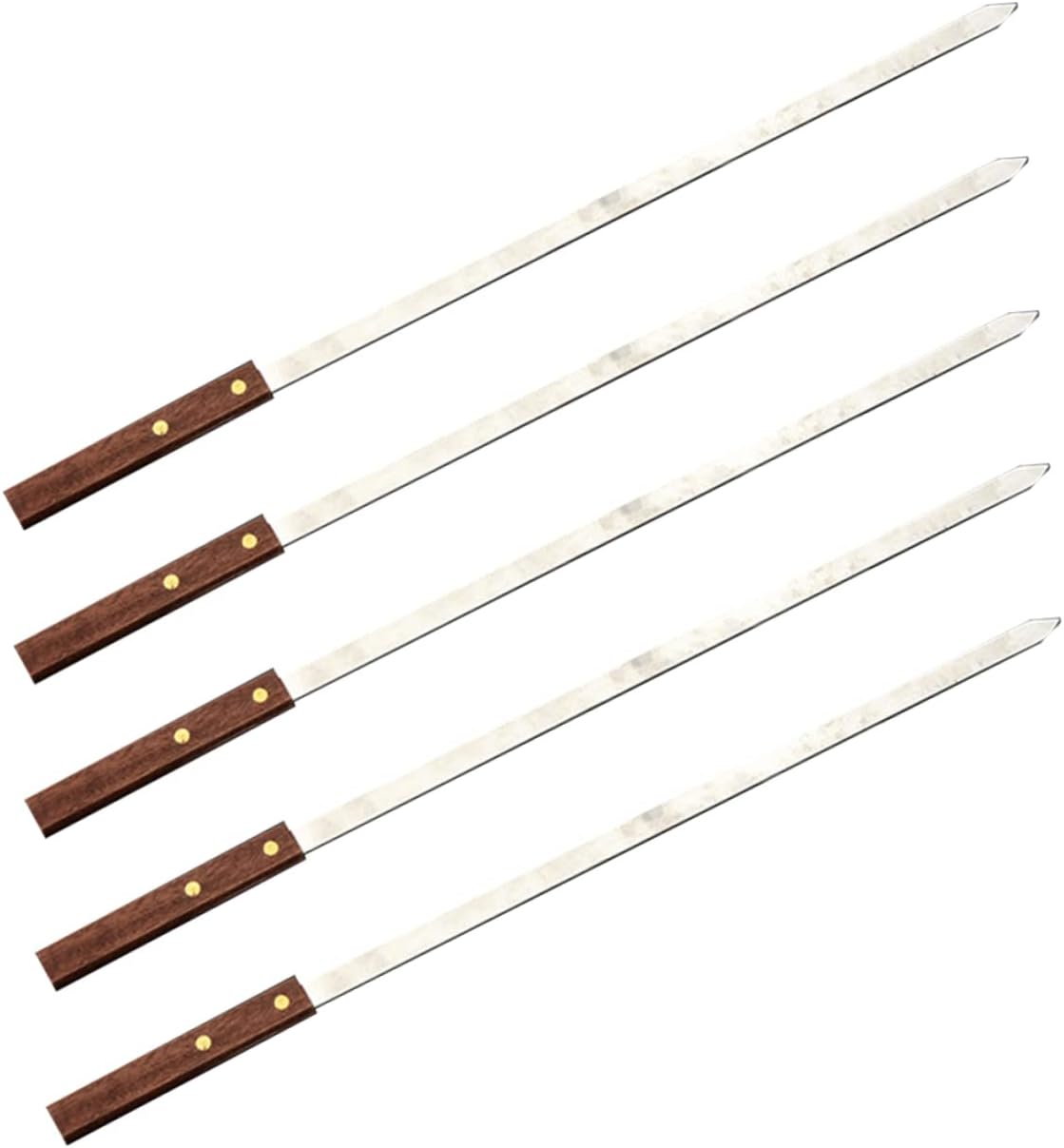 SUPVOX Kabob Skewers Set of 5 Stainless Steel Bbq Skewers Wooden Handle for Grilling Family Dinner Party