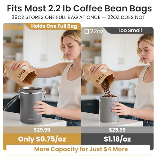 Veken Coffee Canister, Airtight Stainless Steel