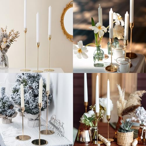 Druuzyl 6 Bougeoirs Dorés Vintage 33/29/23cm - Chandelier Conique pour Mariage & Dîners Romantiques - Lot de 6 Pièces en Métal Doré - Décoration de Table Élégante (Style Rétro) – vue 6