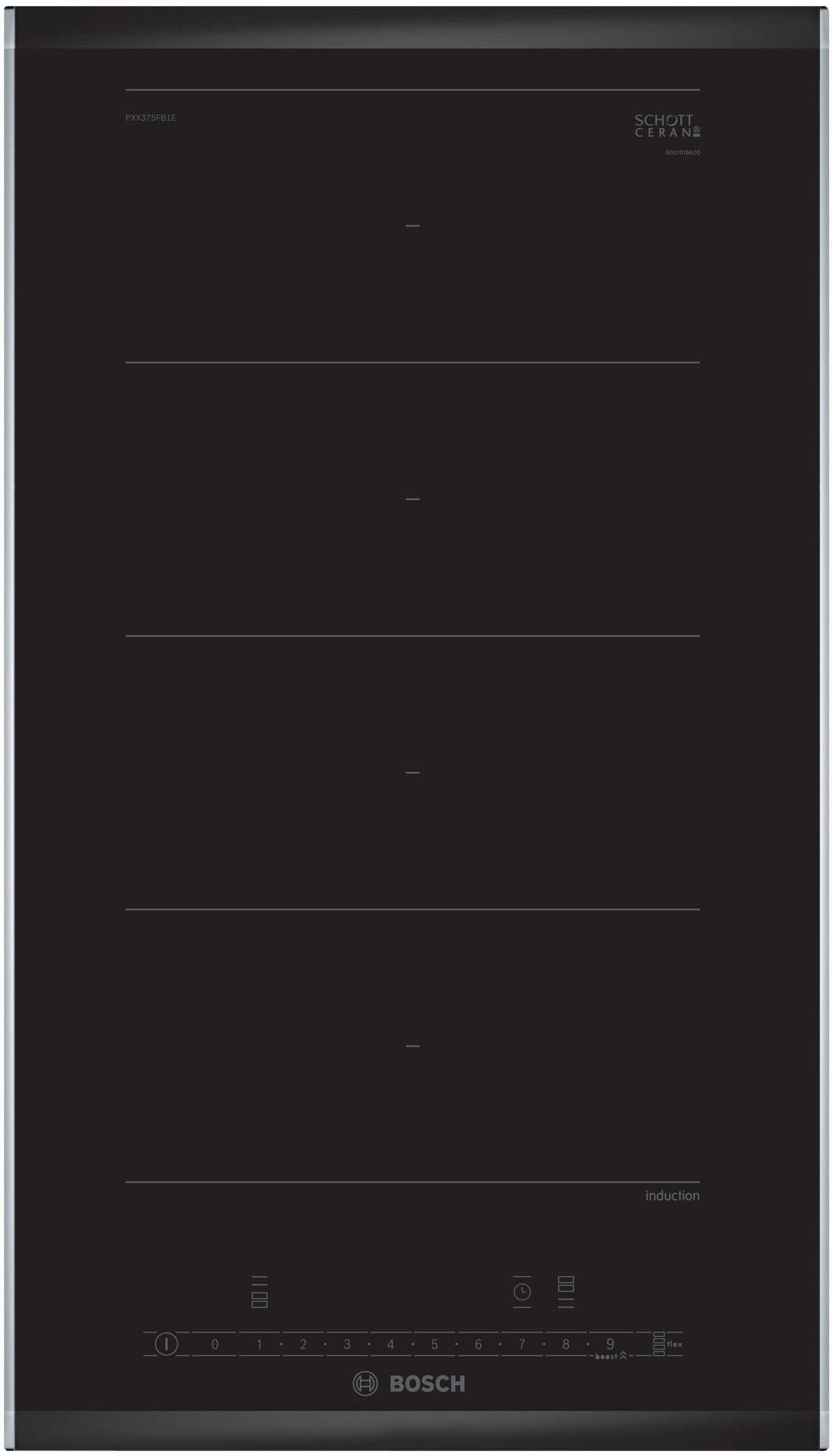 Bosch PXX375FB1E - Série 6 - plaque de cuisson induction - 2 foyers Flex induction - 30 cm - 3700 W - Noir