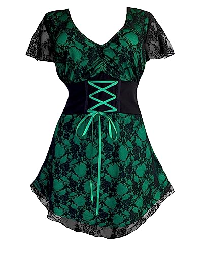 Dare to Wear Sweetheart Corset Top: Romantic Victorian Gothic Women's Plus Size Black Lace Festival Cruise Casual Cosplay Chemise, Emerald 2x