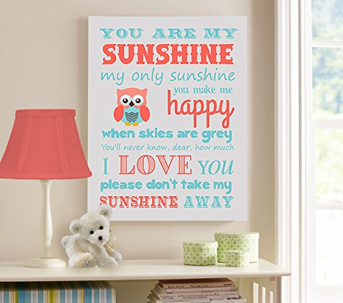 Adorable You are My Sunshine Bedtime Story Rhyme - Woodland Owl Design - Stretched Canvas Nursery Wall Art Decor - Baby Gift idea - Wooden Frame Construction - Ready to Hang 11X14