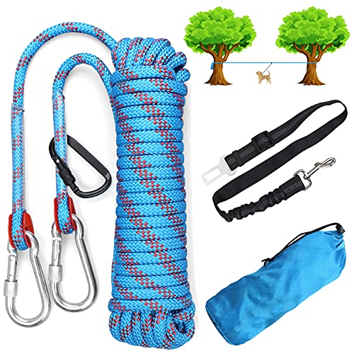 Dog Tie Out Stake Cable for Outdoor Camping 32 ft Dog Trolley System Runner Cable for Yard Durable Large Dog Yard Stake , Hold Up to 200lbs