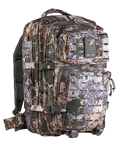 Mil-Tec Unisex Laser Cut Assault Pack - Durable Lightweight Versatile Tactical Outdoor Camping Hiking Backpack with Adjustable Padded Shoulder Straps & Laser-Cut-Loop-System, Phantomleaf WASP/Z1B, 36L