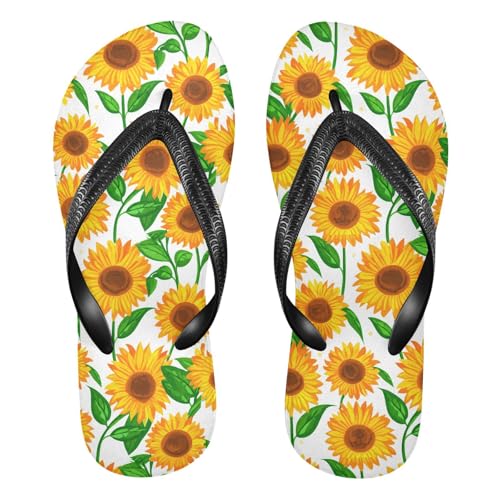 Sunflower Leaves Floral White Flip Flops for Beach Thong Sandals Anti-slip Lightweight Shower Shoes for Summer Outdoor Travel