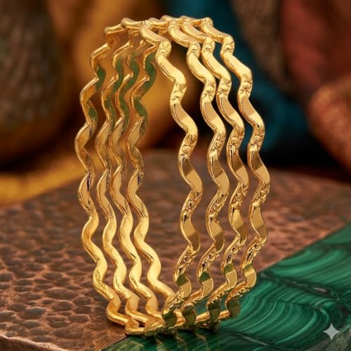 Image of CUTE GOLD 1 Gram Gold Plated Copper Traditional Plain Bangle Set for Women & Girls