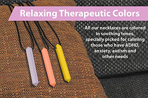 Image of Pencil Sensory Necklace 3 Set - Best for Kids or Adults that Like Biting or Have Autism - Perfectly Textured Silicone Chewy Toys - Chewing Pendant for Boys & Girls, Chew Necklaces - Sunset