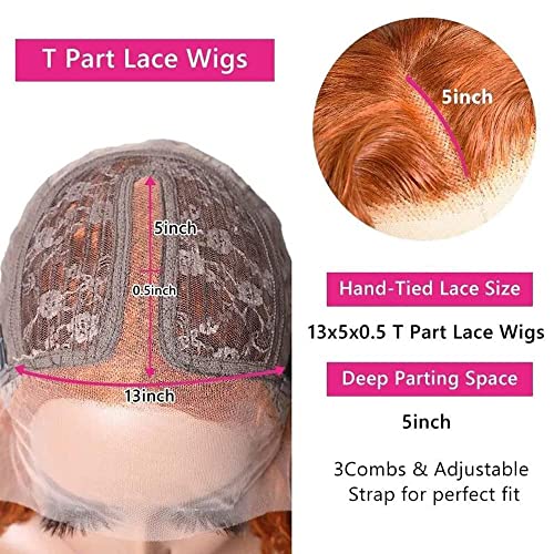 Image of Sunber Ginger Orange Water Wave Lace Front Wigs 13x5x0.5 T Part Human Hair for Women 10A Brazilian Virgin Hair #88J Burnt Orange Colored Wig Pre Plucked with Baby Hair 150% Density 18Inch