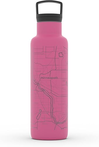 Miniatura 105 de Well Told Botella de agua aislada con mapa de Washington DC grabado, botella de acero inoxidable grabada (21 onzas, blanco) botella aislada de mapa