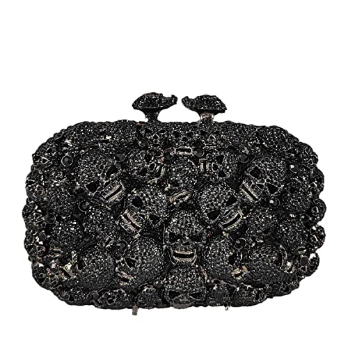 Image of Boutique De FGG Skull Crystal Clutch Purse for Women Formal Rhinestone Clutch Evening Bag Halloween Minaudiere Handbag,Mini