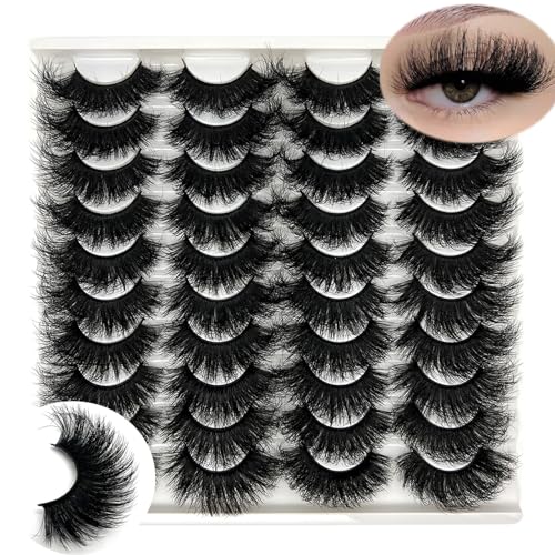IFSOWDRA Mink Lashes Fluffy Wispy 20mm 3D Volume Full Dramatic Faux Mink D Curl Long Strip Lashes Pack 25 mm Big Cat Eye False Eyelashes