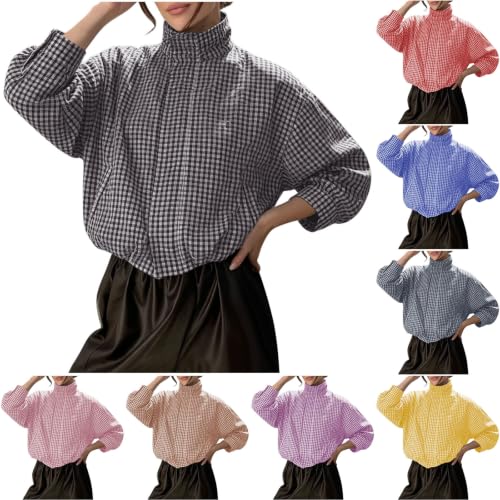 Cethrio Funnel Jacket Women Funnel Neck Jacket Women Plaid Bomber Jackets Gingham Coats Cropped Zipper Fall 2026 Fashion Chaqueta Deportiva Para Mujer Dressly Capsule Wardrobe - image 1