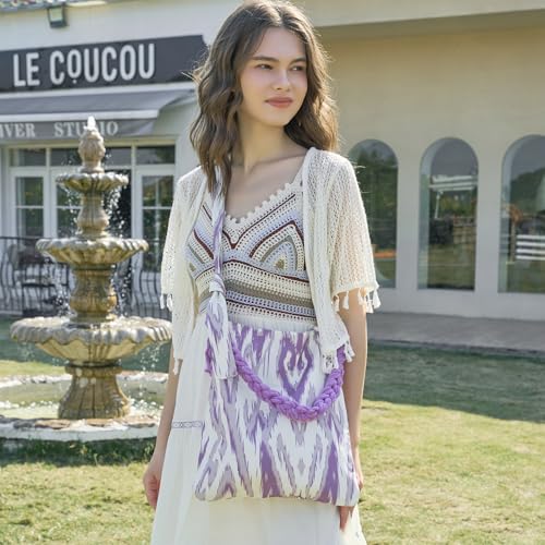 Image of Crossbody Bags for Women Canvas Beach Tote Bags for Travel Foldable Boho Ladies Handbags Cute Hobo Shoulder Purse