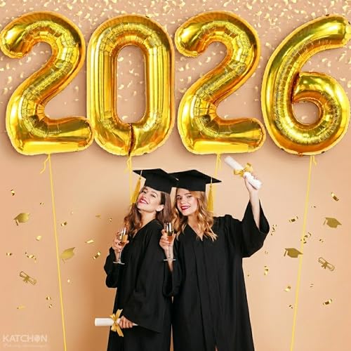 Image of KatchOn, Gold 2026 Balloons for Graduation Decor - 16 Inch | 2026 Balloon Numbers for 2026 Graduation Decorations | 2026 Gold Balloon | Graduation Decorations Balloons | Graduation Party Decorations