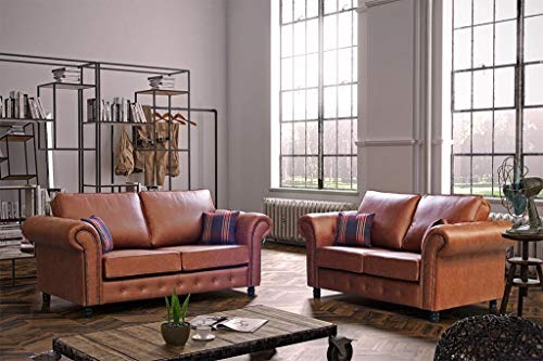 Honeypot - Sofa - Oakland - Faux Leather - 3 Seater - 2 Seater - Chair - Tan Suede - Cushions Included (3+2)