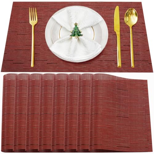 Bxzandya Placemats Set of 8,Washable,Heat and Stain Resistant Indoor/Outdoor Place mats,Vinyl Woven Non Slip Table Mats for Restaurant Table Protection,PVC Place mats(Red,8PCS)