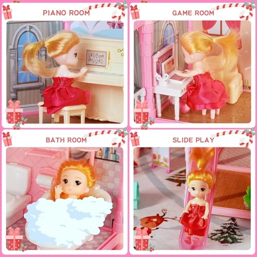 بيت دمى من دي ام جي، ألعاب بيت دمى دريم للفتيات مكون من 5 طوابق و15 غرفة، مع أضواء لتجميع المطبخ وغرفة النوم والأثاث والحديقة وبيت الأحلام للعب للبنات (بينك)