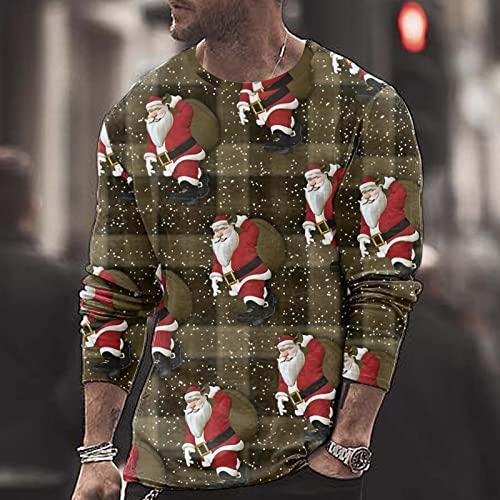 YHEGHT Camiseta masculina de manga comprida para o dia de Natal outono e inverno, gola redonda, esta