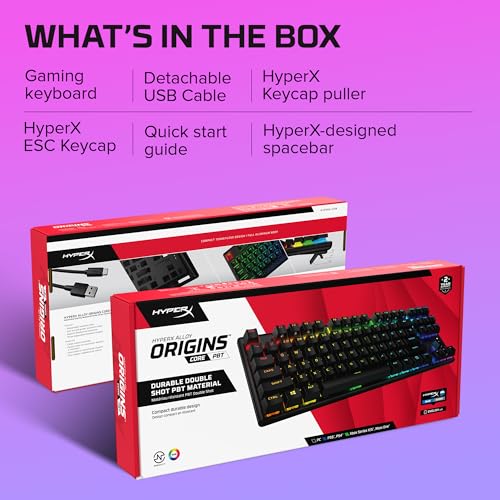 HyperX Teclado mecânico para jogos Alloy Origins Core PBT Teclas Tenkeyless TKL Blue Switch Clicky L
