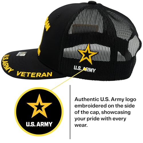 Image of US Army Veteran Hat for Men Official Licensed Military Veterans Embroidered Patch Design Army Seal Adjustable Baseball Cap