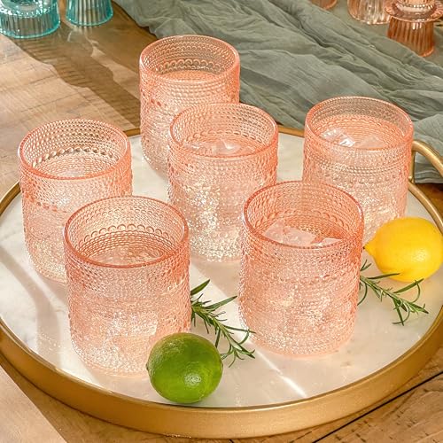 Image of Kate Aspen Rose Gold Cups Pink Hobnail Beaded Drinking Glasses Set of 6-10 oz Vintage Glassware Set Cocktail Glass Set, Juice Glass, Water Cups | Makes A Great Hostess Gift, Gift for New Home Owners